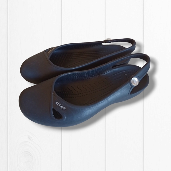 CROCS Women's Olivia Black Jeweled Slingback Croslite Flat Sandals - Picture 8 of 16